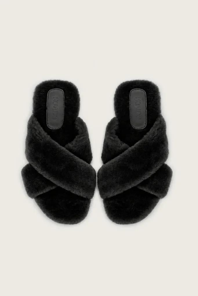 Portman Square Shearling Slippers – Black – view 4