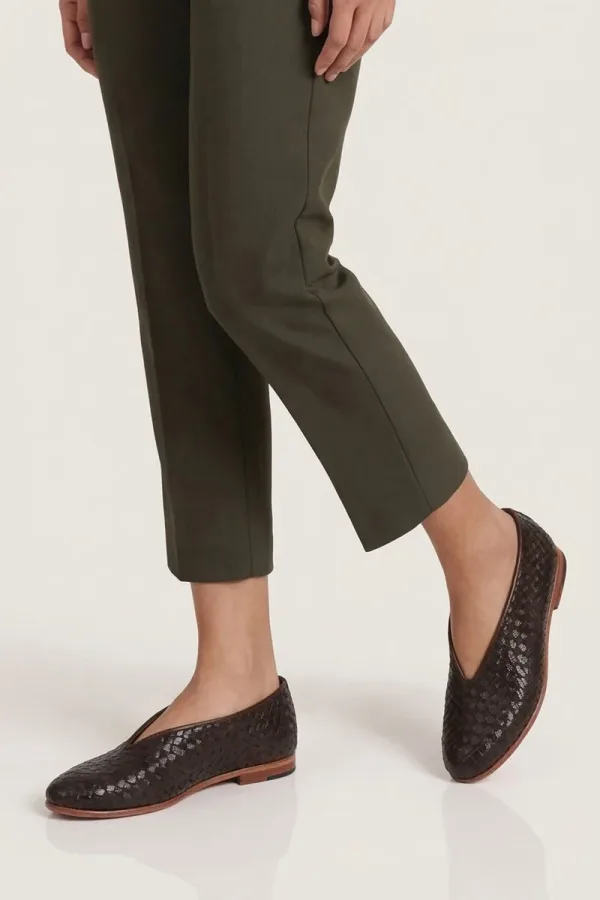Russell Square Woven Leather Flats – Chocolate Brown – view 1