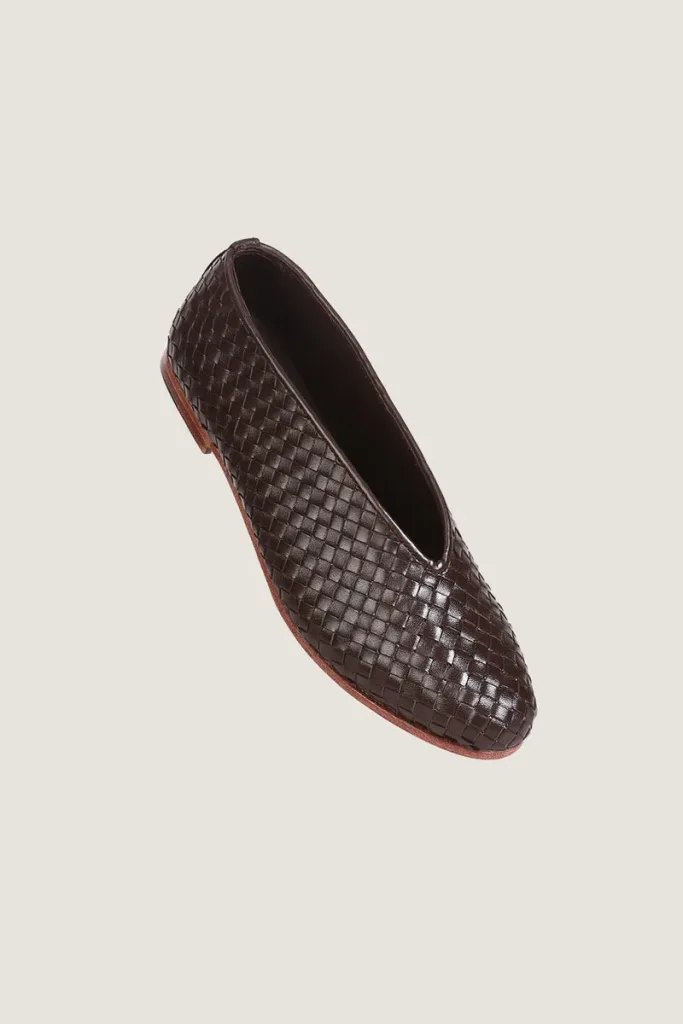 Russell Square Woven Leather Flats – Chocolate Brown – view 2