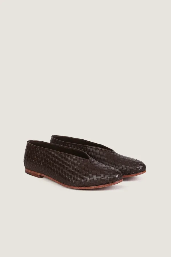 Russell Square Woven Leather Flats – Chocolate Brown – view 3
