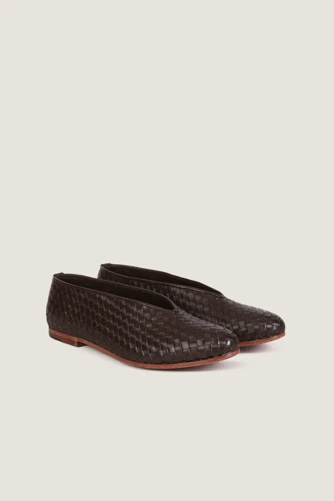 Russell Square Woven Leather Flats – Chocolate Brown – view 3