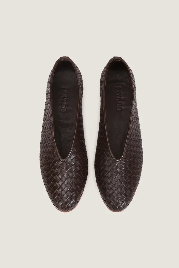 Russell Square Woven Leather Flats – Chocolate Brown – view 4