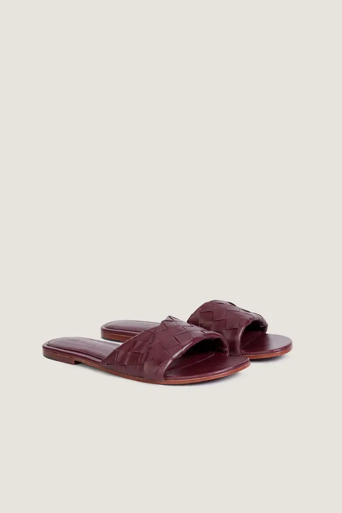 Sloane Square Leather Flat Mules – Burgundy – view 3