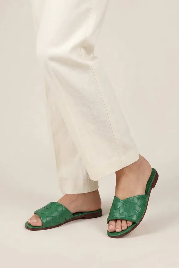 Sloane Square Leather Flat Mules – Green – view 1