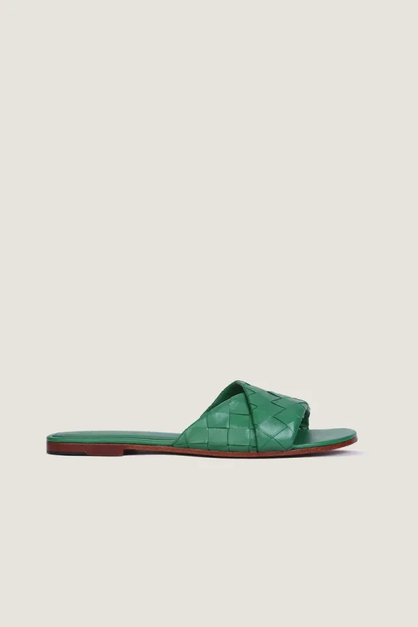 Sloane Square Leather Flat Mules – Green – view 2