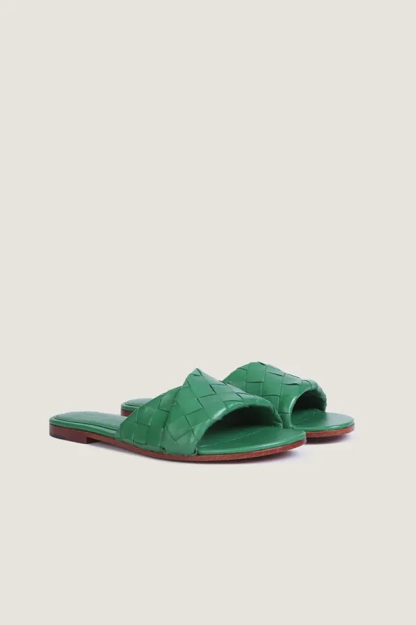 Sloane Square Leather Flat Mules – Green – view 3