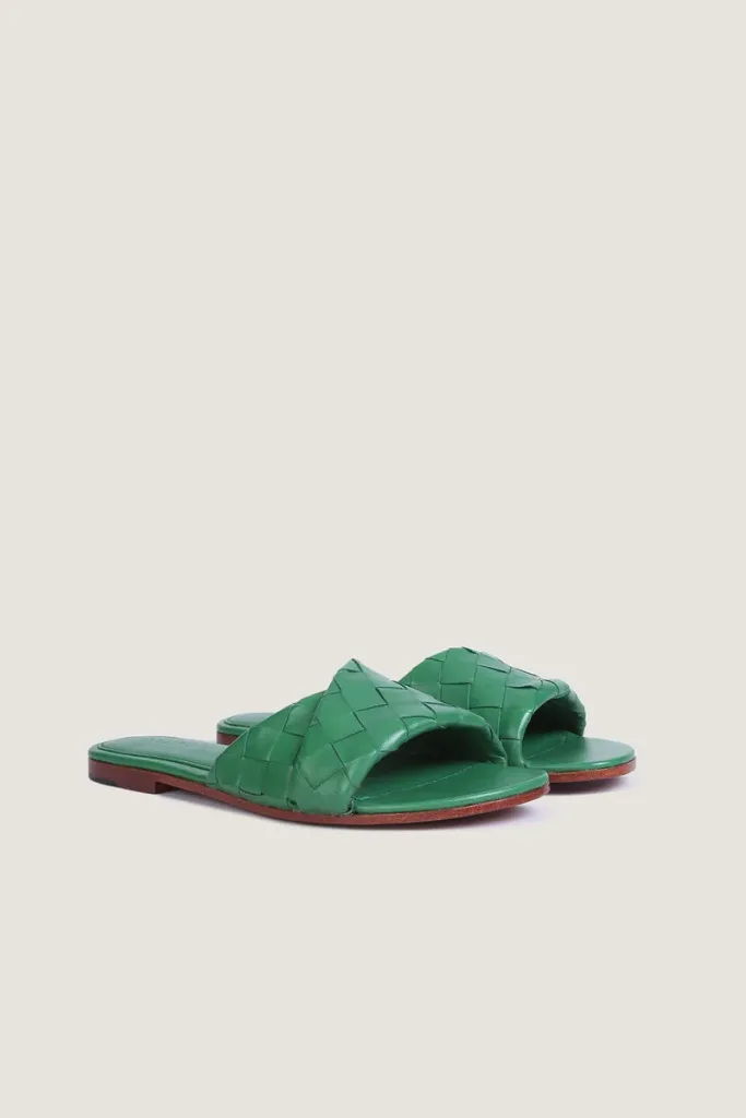 Sloane Square Leather Flat Mules – Green – view 3