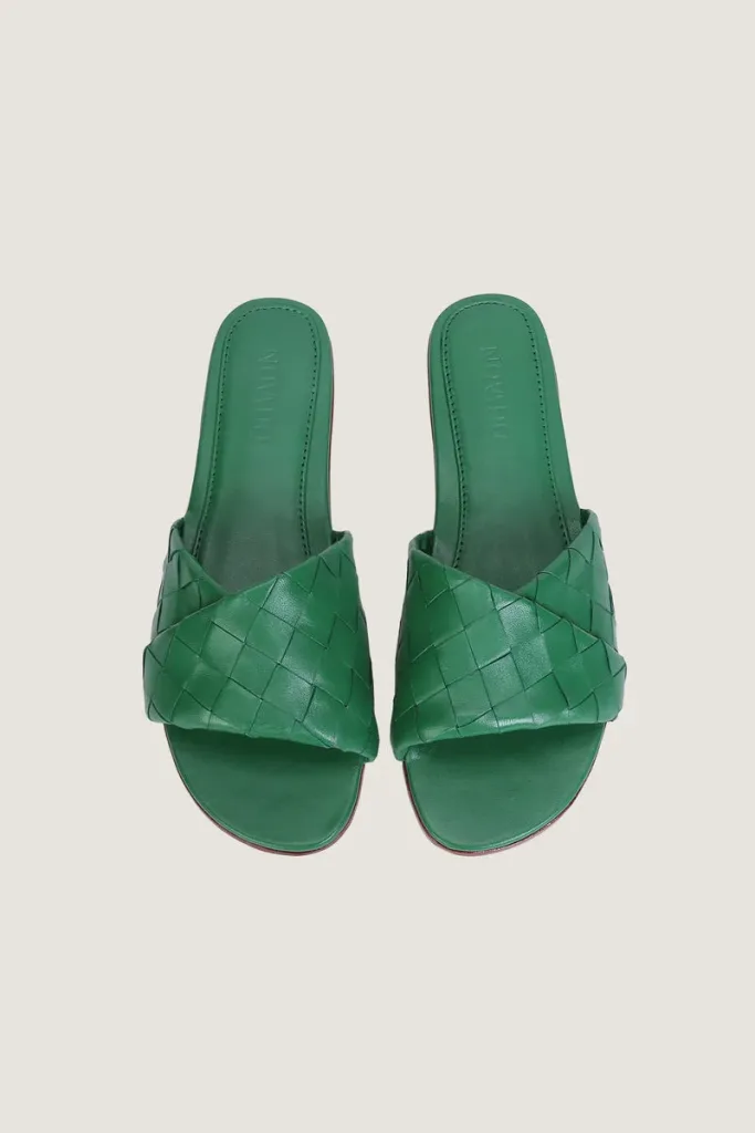 Sloane Square Leather Flat Mules – Green – view 4