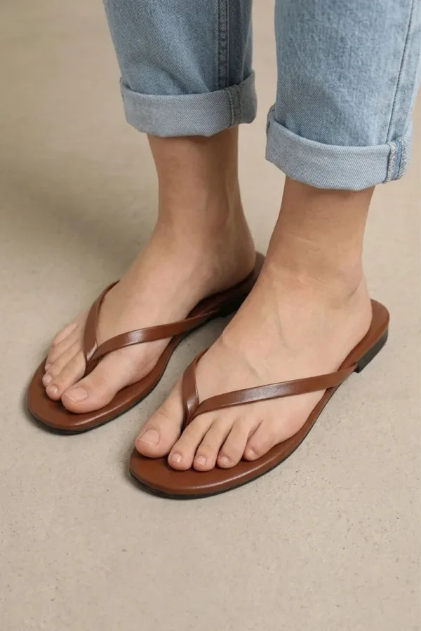 Tavistock Square Leather Flip Flops – Brown – view 1