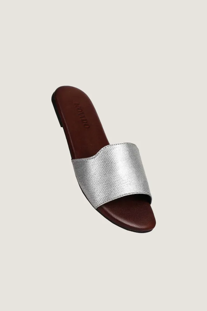 Woburn Square Leather Slides – Silver – view 1