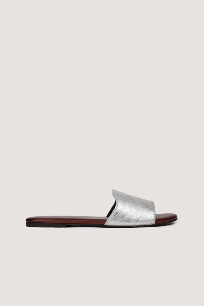 Woburn Square Leather Slides – Silver – view 2