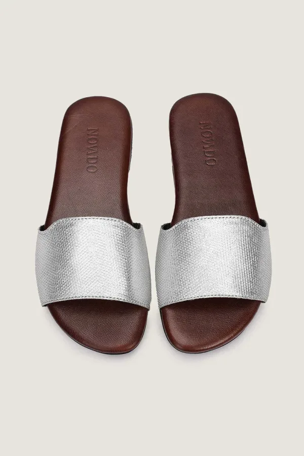 Woburn Square Leather Slides – Silver – view 4