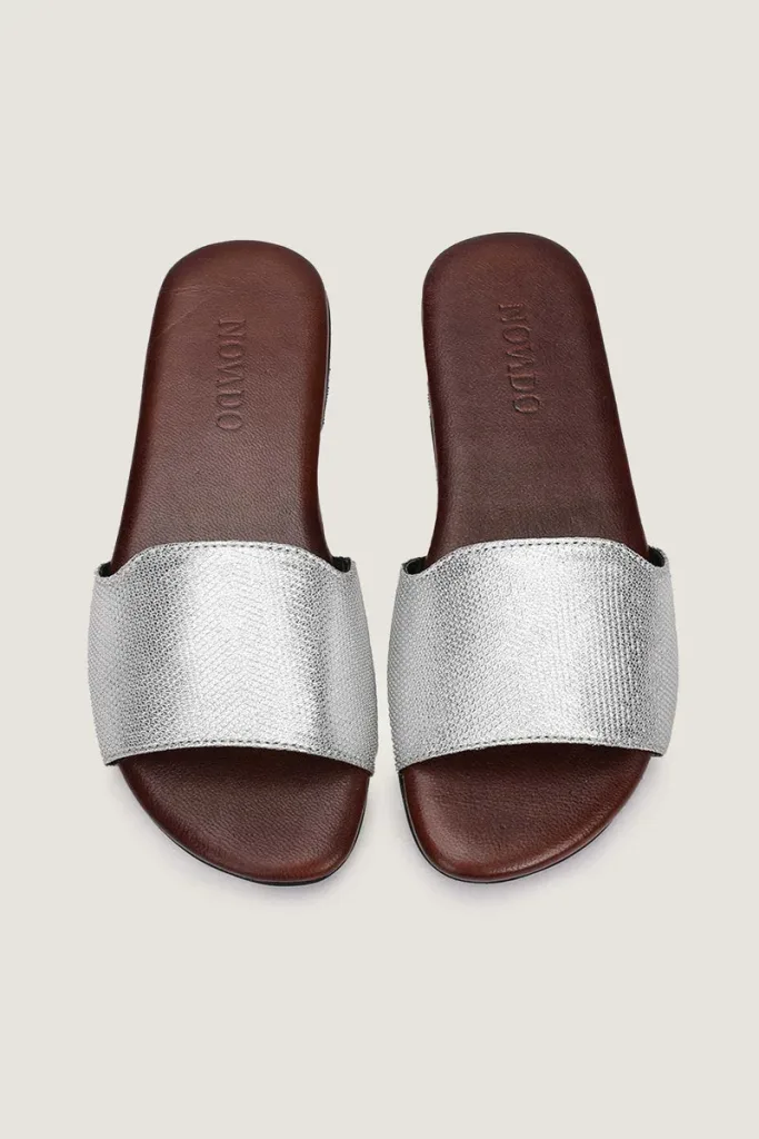 Woburn Square Leather Slides – Silver – view 4