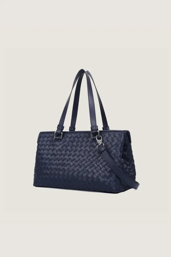 Foley Woven Leather Shoulder Bag – Navy – view 2