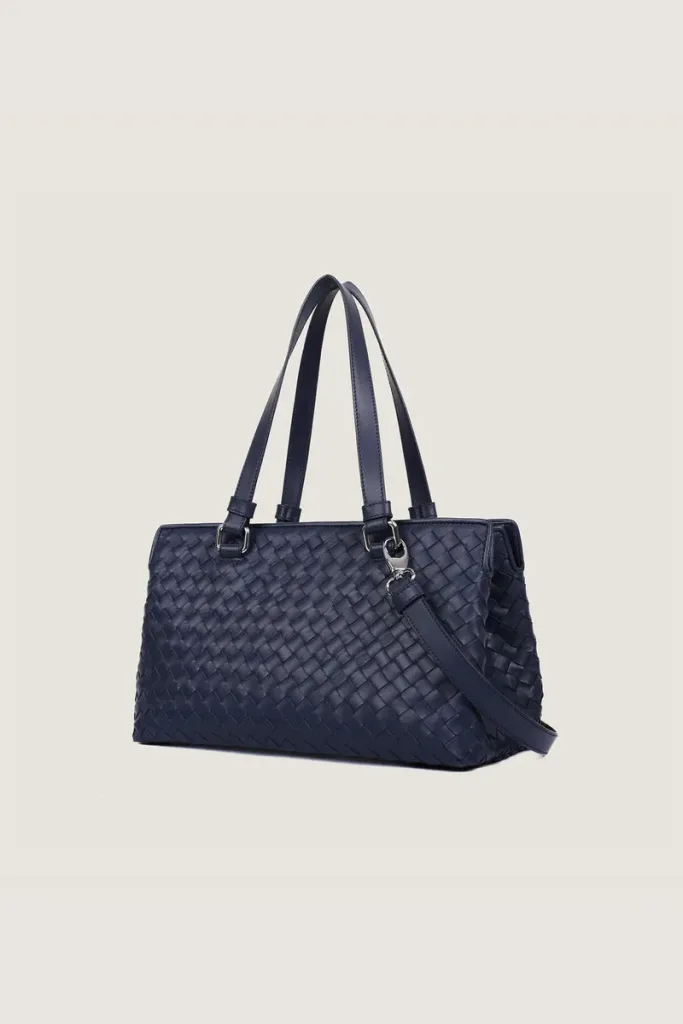 Foley Woven Leather Shoulder Bag – Navy – view 2