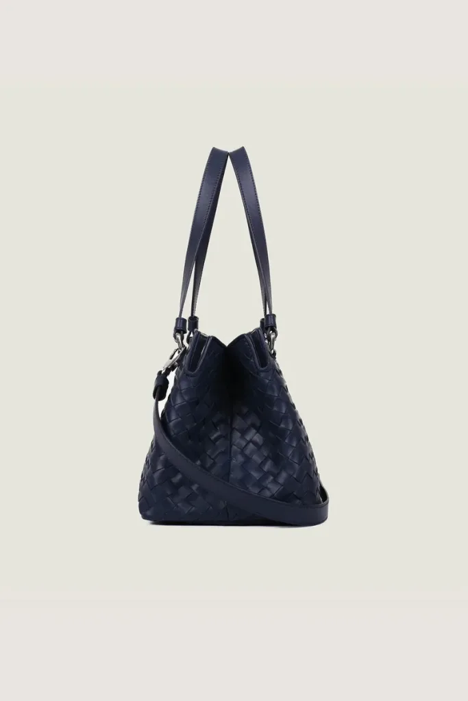 Foley Woven Leather Shoulder Bag – Navy – view 3