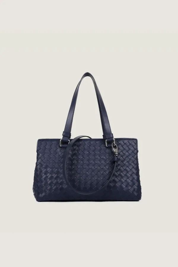 Foley Woven Leather Shoulder Bag – Navy – view 4