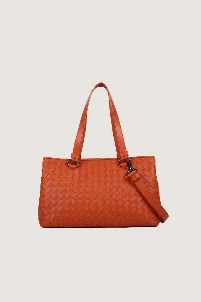 Foley Woven Leather Shoulder Bag – Orange – view 1