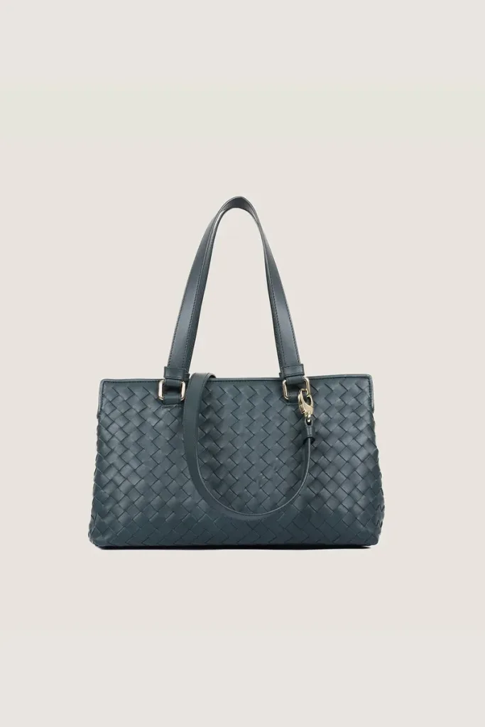 Foley Woven Leather Shoulder Bag – Sea Grey – view 4