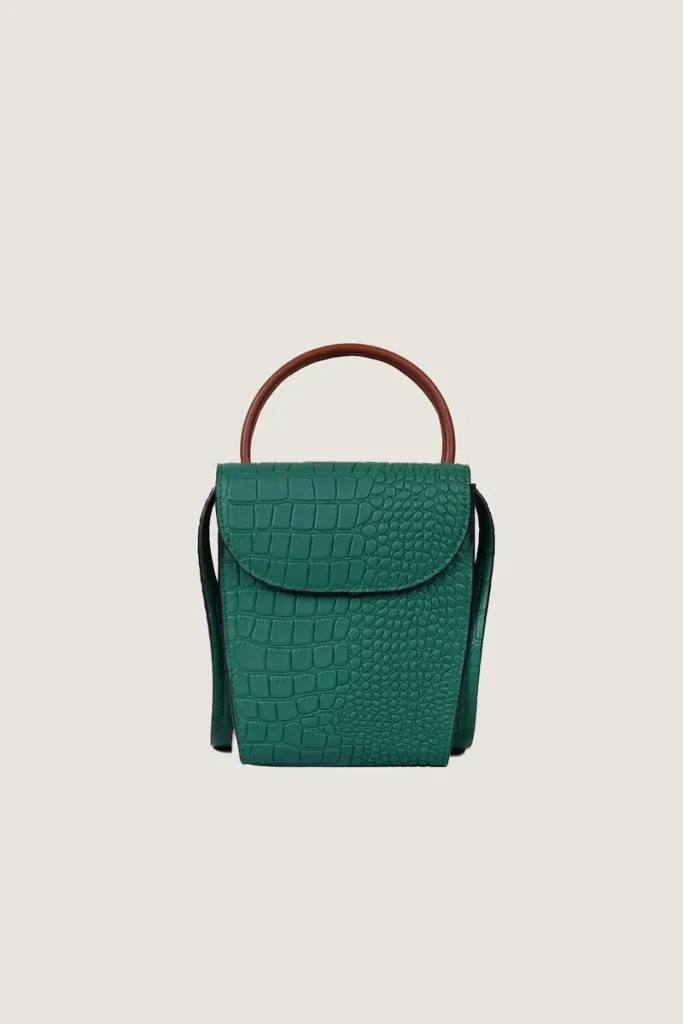 Margaret Mini Croc-Embossed Leather Shoulder Bag – Green – view 1