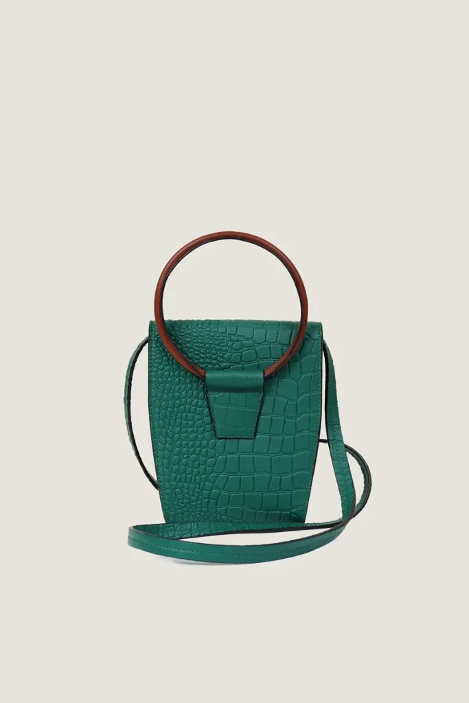 Margaret Mini Croc-Embossed Leather Shoulder Bag – Green – view 4
