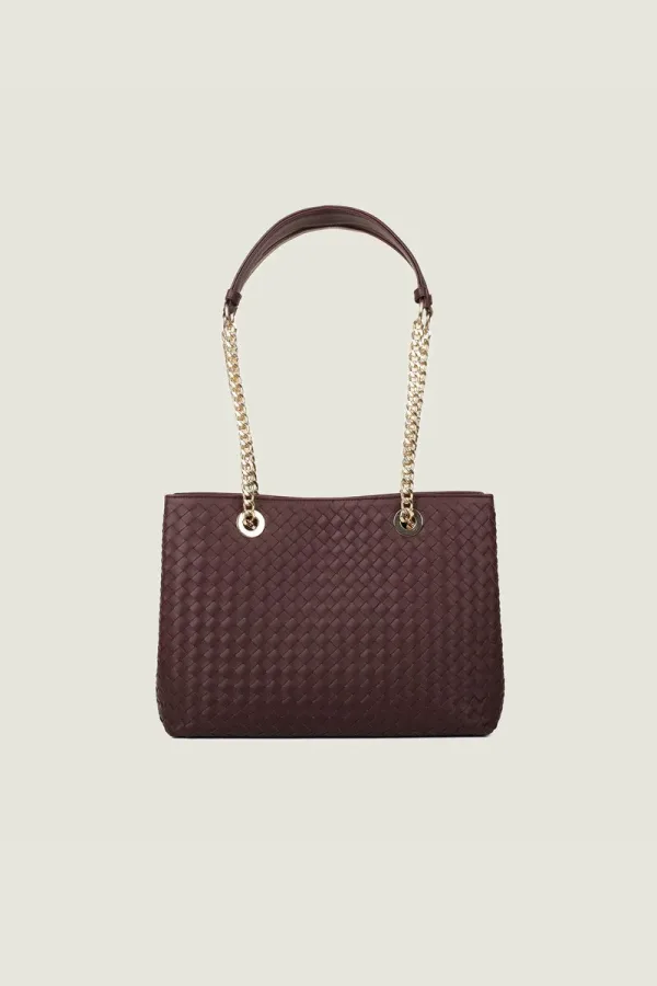 Percy Chain Leather Shoulder Bag – Burgundy – view 1