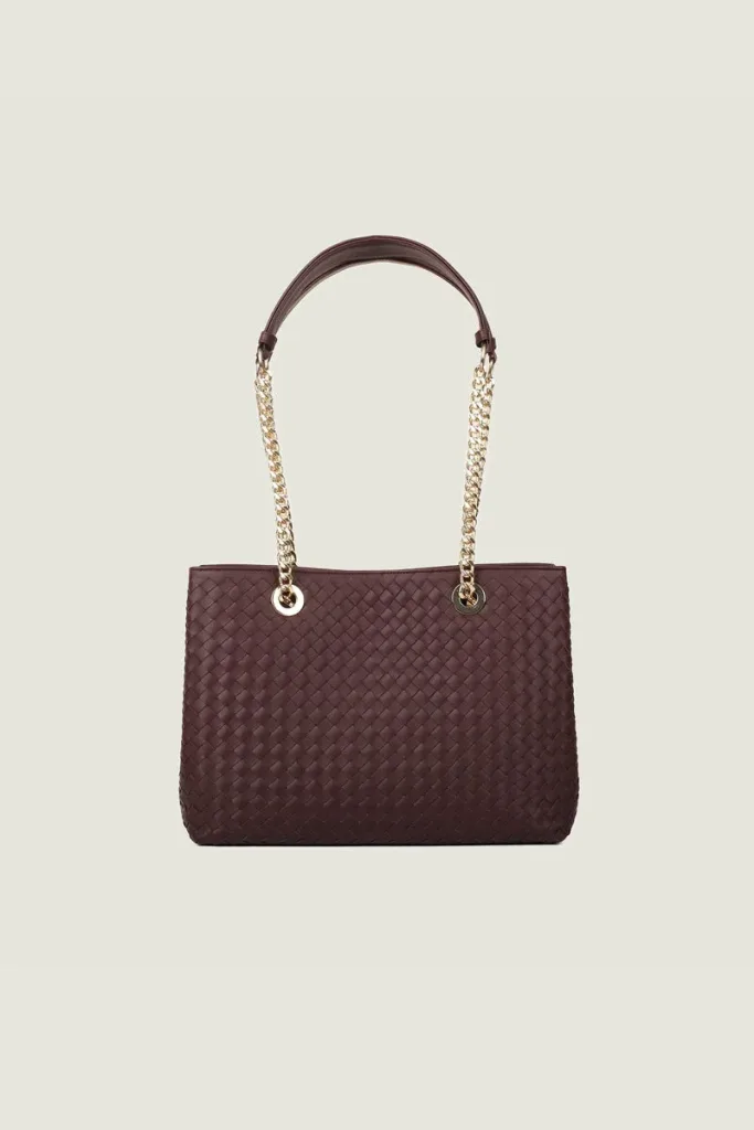 Percy Chain Leather Shoulder Bag – Burgundy – view 1
