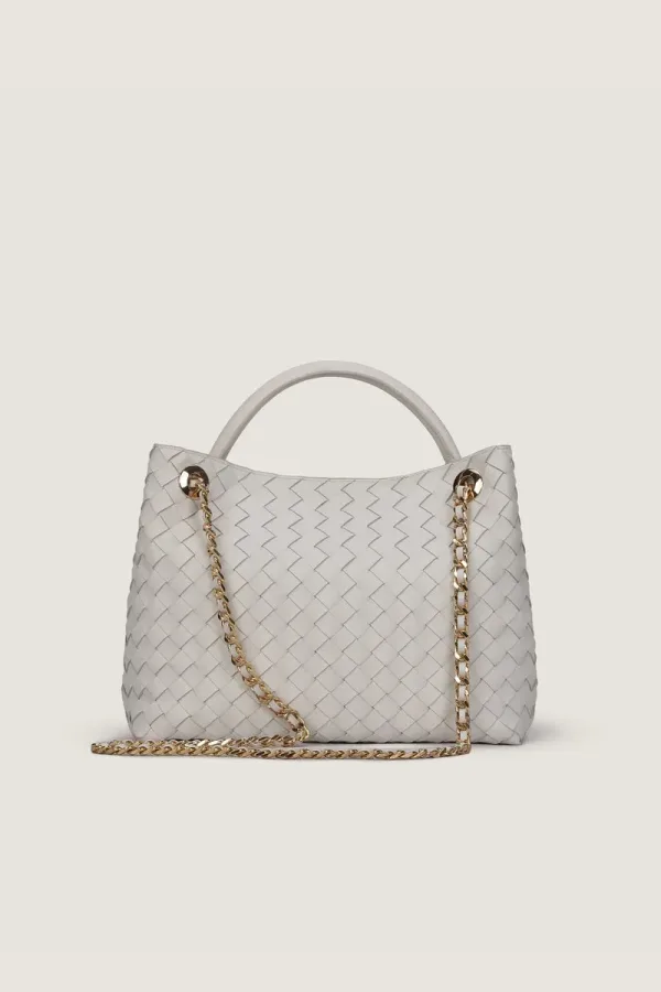Warwick Gardens Large Chain Leather Shoulder Bag – Off White – view 4