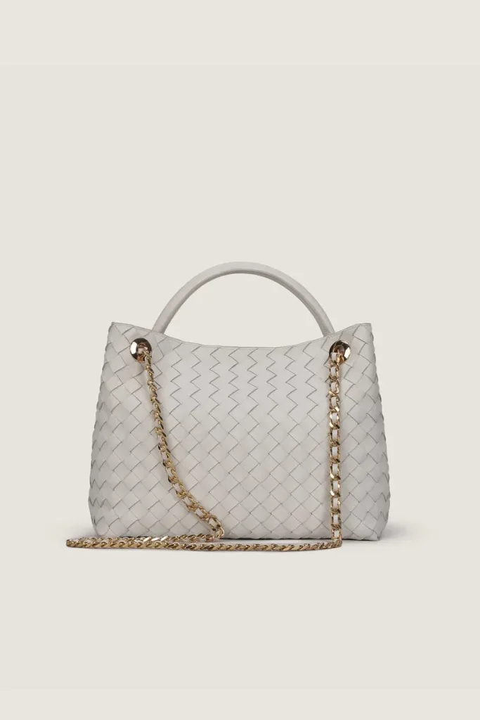 Warwick Gardens Large Chain Leather Shoulder Bag – Off White – view 4